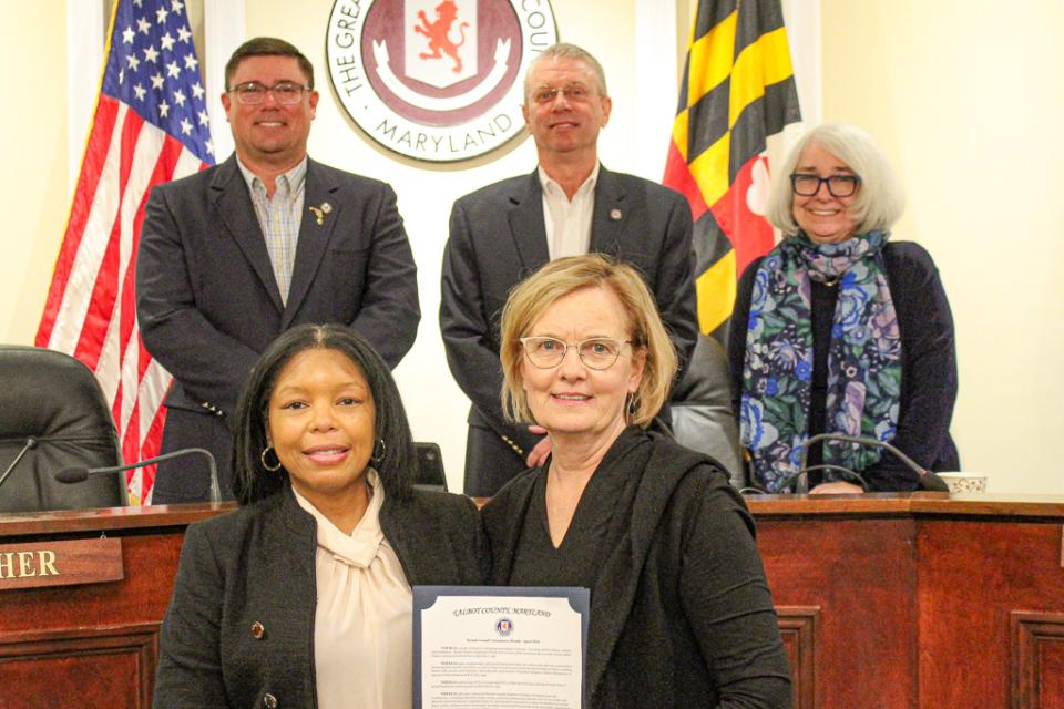 Council Member Keasha Haythe presented a proclamation recognizing April 2024 as National Sexual Assault Awareness Month to Susan Ahlstrom from For All Seasons.