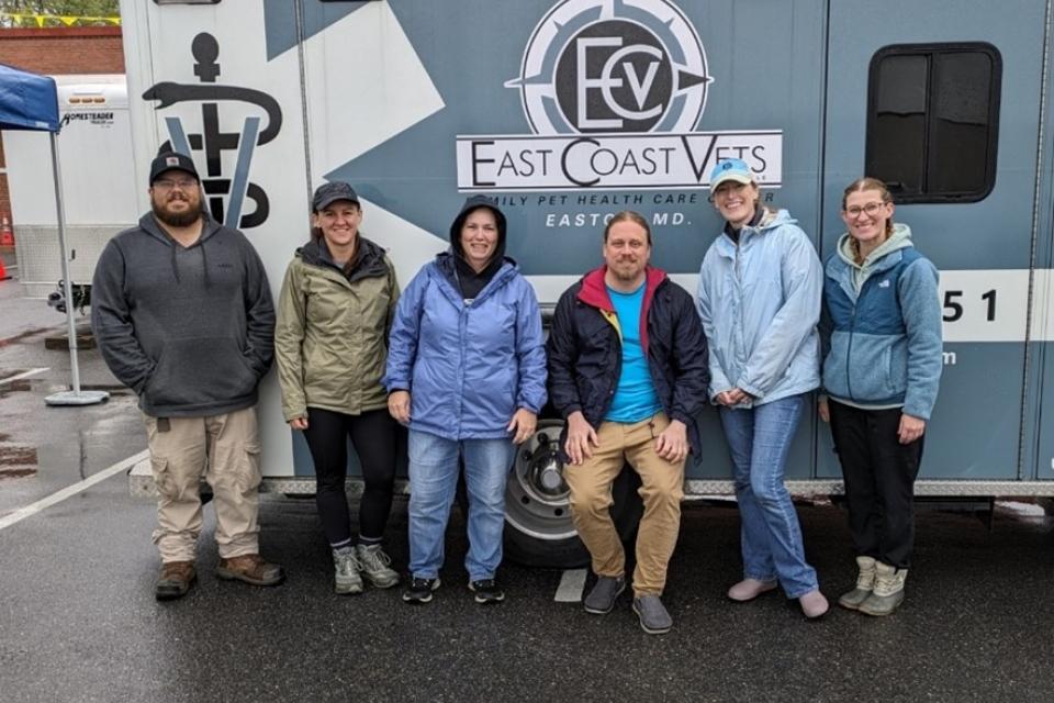 Environmental Health staff with Dr. Michelle Allen, center right, and Becky Bowen,  right, of East Coast Vets.