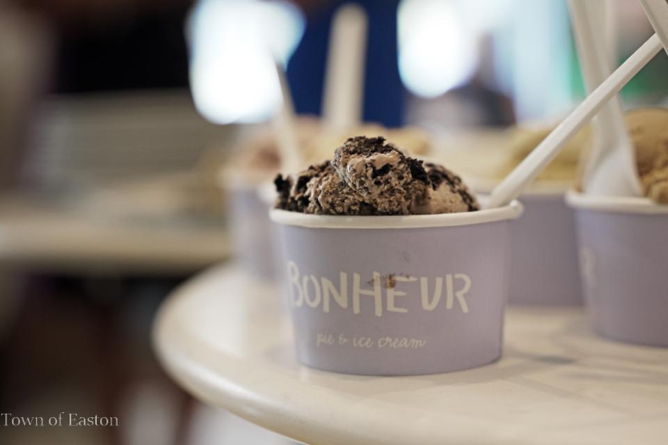 Close-up on Bonheur ice cream bowl.